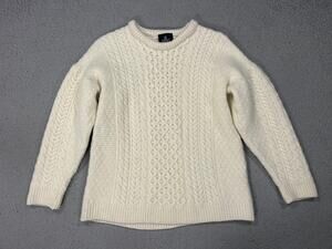 Aran Woollen Mills Sweater Womens Medium White Merino Wool Cable Knit Fisherman
